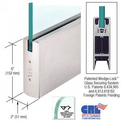 CRL Brushed Stainless 1/2" Glass 6" Square Door Rail Without Lock - 35-3/4" Length