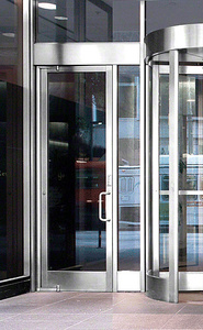 CRL Balancer™ Polished Stainless Aluminum Medium Stile Door for 1" Glazing; 3-11/32" Top Rail; 9-1/2" Bottom Rail; Concealed Hinge Tube LHR; With Lock