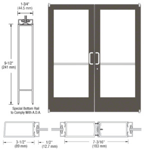 CRL-U.S. Aluminum Bronze Black Anodized Custom Pair Series 400 Medium Stile Offset Pivot Entrance Doors for Surface Mount Door Closer