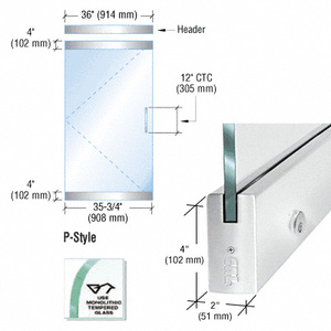 CRL Dry Glazed Frameless Glass 3'-0" P-Style Polished Stainless Single Door Complete Entrance Kit - with Lock