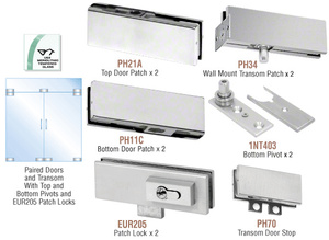 CRL Brushed Stainless European Patch Door Kit for Double Doors for Use with Fixed Transom - With Lock