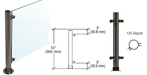 CRL Black Powder Paint 12" High 1" Round PP55 Slimline Series Straight Front Counter/Partition 135 Degree Post