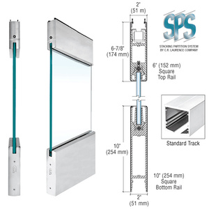 CRL Brushed Stainless Type 1 Standard SPS Convertible Sliding/Pivoting Door with 6" Square Rail on the Top and 10" Square Rail on the Bottom