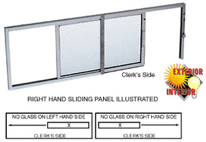 CRL Satin Anodized Horizontal Sliding Service Window X- or -X Format with 1/4" Glass No Screen