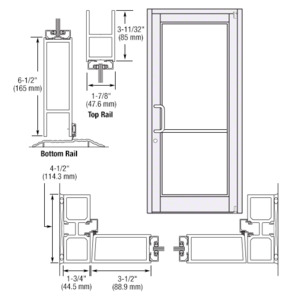 CRL-U.S. Aluminum White KYNAR® Paint Custom Single Series 800 Durafront Medium Stile Offset Pivot Entrance Door for Surface Mount Door Closer