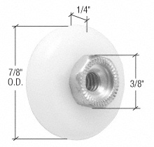 CRL 7/8" Nylon Ball Bearing Shower Door Oval Edge Roller with Threaded Hex Hub