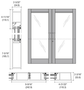 CRL-U.S. Aluminum Clear Anodized Custom Pair Series 604 Blast Resistant Butt Hinge Entrance Doors for Surface Mount Door Closers