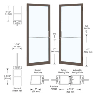 CRL-U.S. Aluminum Class I Bronze Black Anodized Custom Size Pair Series 250 Narrow Stile Butt Hinge Showroom Doors for Surface Mount Door Closers
