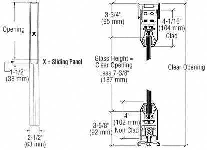 CRL Black Bronze Anodized X-/-X Format Sliding Door Entrance System - 4" Top and Bottom Tapered Rail