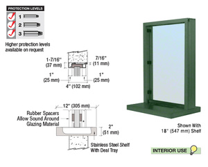 CRL KYNAR® Painted (Specify) Aluminum Narrow Inset Frame Interior Glazed Exchange Window with 12" Shelf and Deal Tray