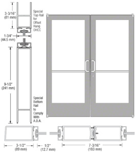 CRL-U.S. Aluminum Clear Anodized Custom Pair Series 400 Medium Stile Offset Pivot Entrance Doors for Overhead Concealed Door Closers