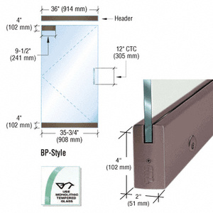 CRL Black/Bronze Anodized Dry Glazed Frameless Glass 3' BP-Style Single Door Complete Entrance Kit - with Lock