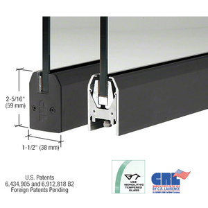 CRL Black Powder Coated 3/8" Glass Low Profile Tapered Door Rail Without Lock - 8" Patch