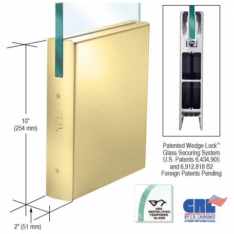CRL Polished Brass 1/2" Glass 10" Square Door Rail Without Lock - 35-3/4" Length