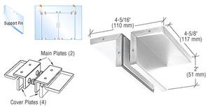 CRL Polished Stainless Ceiling Mounted Support Fin Bracket Patch Fitting