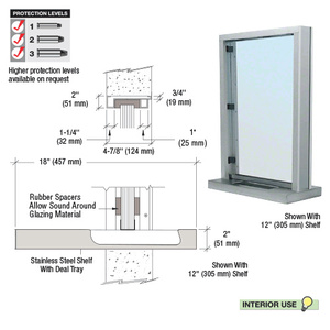 CRL Brushed Stainless Steel Frame Interior Glazed Exchange Window with 18" Shelf and Deal Tray
