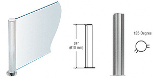 PP08 Elegant Series Post for 3/8" (10 mm) Glass, Brushed Stainless 24" High, 1-1/2" Diameter, 135 Deg. Post
