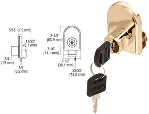 CRL Gold Plated Cabinet Lock for Hinged Glass Door - Keyed Alike