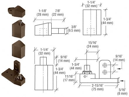 CRL Dark Bronze Offset Left Hand Pivot Set with 1/8" Recess