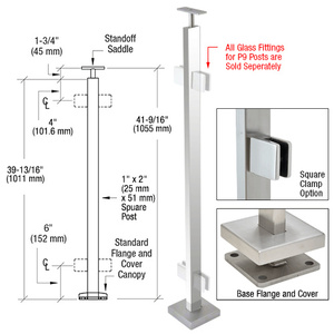 CRL Polished Stainless 42" P9 Series 180 Degree Center Post Railing Kit