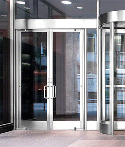 CRL Balancer™ Polished Stainless Aluminum Medium Stile Door for 1" Glazing; 3-11/32" Top Rail; 9-1/2" Bottom Rail; Concealed Hinge Tube Double Doors without Lock