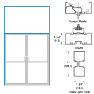 CRL-U.S. Aluminum Clear Anodized 75-1/2" x 85-3/4" 400 Series Transom Double Door Frame for Offset Pivot Using Surface Mount Closer