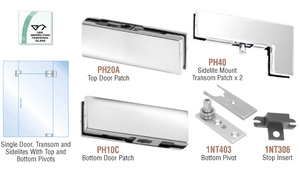 CRL Polished Stainless North American Patch Door Kit for Use with Fixed Transom and Two Sidelites - Without Lock