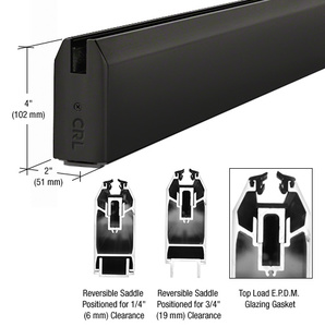CRL Matte Black 4" Custom Length Tapered Sidelite Rail for 1/2" Glass