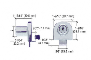 CRL Chrome Single Glass Door Lock - Keyed Alike