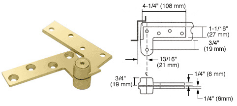 Rixson® Polished Brass 3/4" Offset Top Pivot