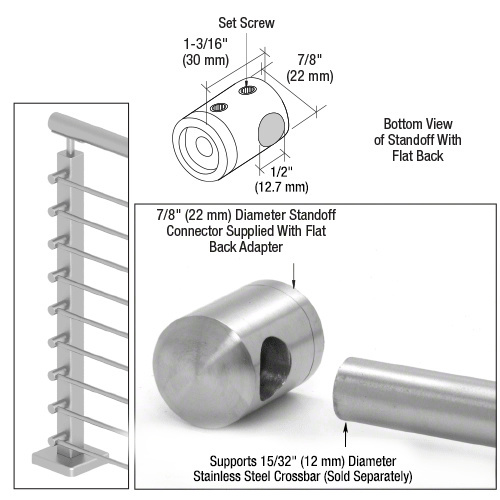 CRL 316 Brushed Stainless Left End Standoff Connector (Flat Back)