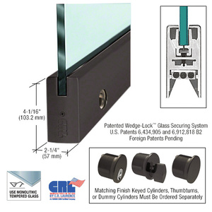 CRL Oil Rubbed Bronze 3/4" Glass 4" Square Door Rail With Lock - Custom Length