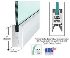 CRL Satin Anodized 1/2" Glass 4" Square Door Rail Without Lock - 35-3/4" Length