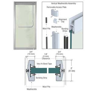 CRL Brushed Stainless Vertical Weatherstile Kits for 1/2" Glass Single Doors