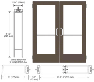 CRL-U.S. Aluminum Bronze Black Anodized Custom Size Pair Series 550 Wide Stile Butt Hinge Entrance Door for Surface Mount Door Closers