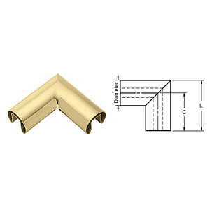 CRL Polished Brass 50.8 mm Diameter 90 Degree Horizontal Corner for 21.52 or 25.52 mm Glass Cap Railing