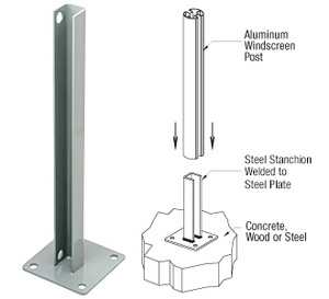 CRL Agate Gray AWS Steel Stanchion for 90 Degree Rectangular Corner Posts