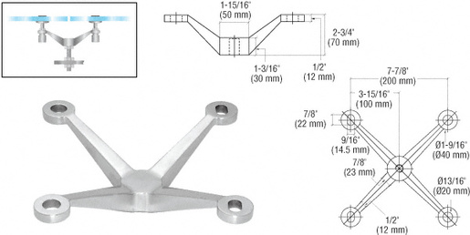 CRL Brushed Stainless 4-Way Arm Heavy Duty Post Mount Spider Fitting