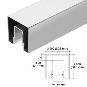 CRL Brushed Stainless 2-1/2" Square Crisp Corner Cap Rail for 1/2" (12 mm) to 5/8" (16 mm) Glass Custom Length