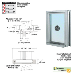 CRL Satin Anodized Aluminum Clamp-On Frame Exterior Glazed Exchange Window with 12" Shelf and Deal Tray