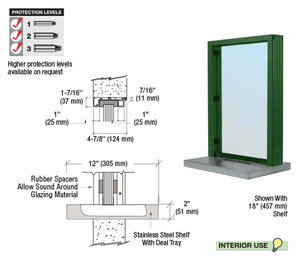 CRL KYNAR® Painted (Specify) Aluminum Standard Inset Frame Interior Glazed Exchange Window with 12" Shelf and Deal Tray