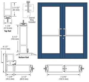 CRL-U.S. Aluminum Custom KYNAR® Paint Custom Pair Series 800 Durafront Medium Stile Geared Hinge Entrance Doors for Surface Mount Door Closers