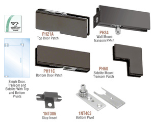 CRL Black Bronze Anodized European Patch Door Kit for Use with Fixed Transom and One Sidelite - Without Lock
