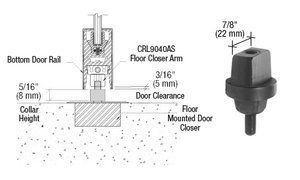 CRL Floor Mounted Closer 5/16" (7.9mm) Collar Height Tapered Type Spindle