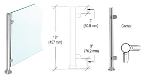 CRL Polished Stainless 18" x 1" PP49 Slimline Series Round Partition Corner Post