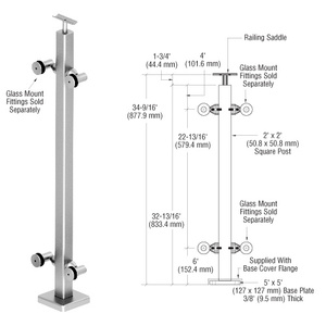 CRL 316 Polished Stainless 36" P1 Series 180 Degree Center Post Railing Kit