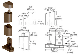 CRL Dark Bronze Offset Left Hand Pivot Set Flush with Frame Face