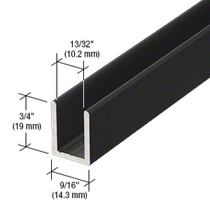 CRL Matte Black Frameless Shower Door Aluminum Deep U-Channel for 3/8" Thick Glass - 144"