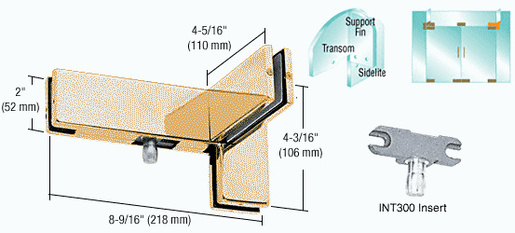 CRL Polished Brass Left Hand Sidelite Transom Patch With Support Fin Bracket and 1NT300 Insert