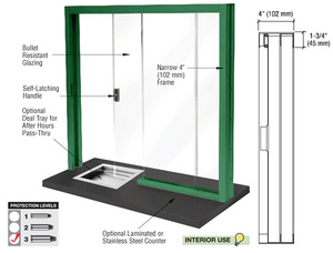 CRL Painted Bullet Resistant Level 3 Manual Sliding Service Window